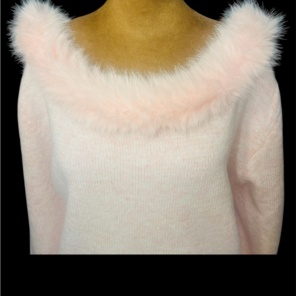 Very Pink Pullover Sweater W/ Faux Fur neckline. NWOT - Picture 6 of 7